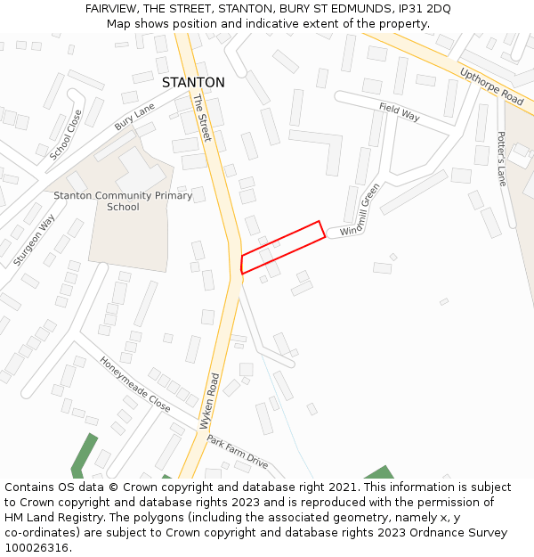 FAIRVIEW, THE STREET, STANTON, BURY ST EDMUNDS, IP31 2DQ: Location map and indicative extent of plot