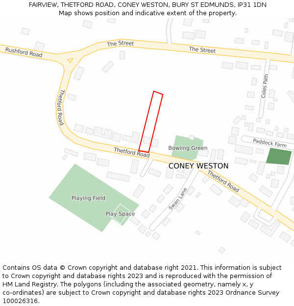 FAIRVIEW, THETFORD ROAD, CONEY WESTON, BURY ST EDMUNDS, IP31 1DN: Location map and indicative extent of plot