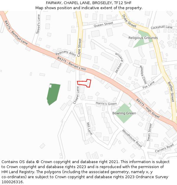FAIRWAY, CHAPEL LANE, BROSELEY, TF12 5HF: Location map and indicative extent of plot