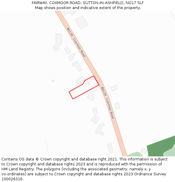 FAIRWAY, COXMOOR ROAD, SUTTON-IN-ASHFIELD, NG17 5LF: Location map and indicative extent of plot