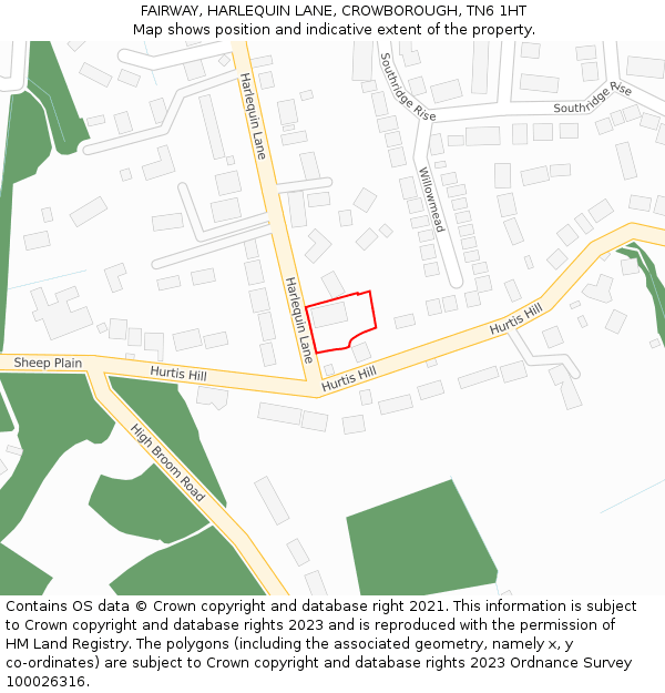 FAIRWAY, HARLEQUIN LANE, CROWBOROUGH, TN6 1HT: Location map and indicative extent of plot