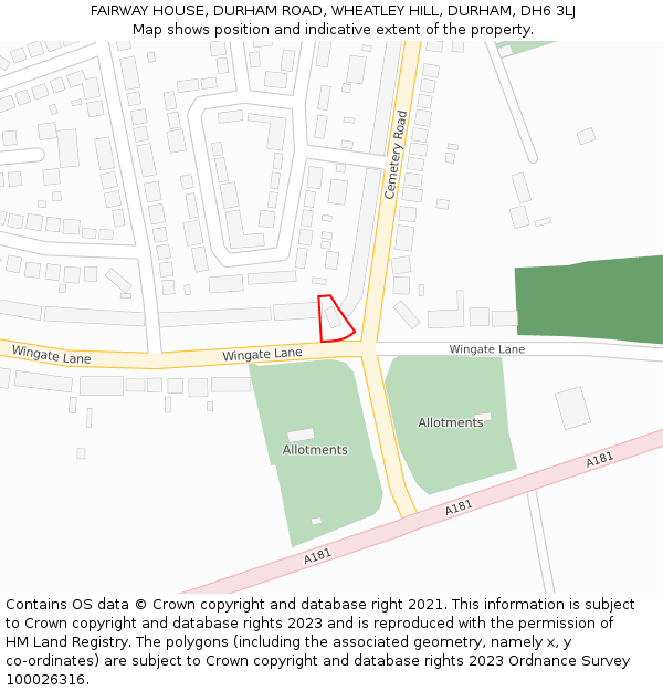 FAIRWAY HOUSE, DURHAM ROAD, WHEATLEY HILL, DURHAM, DH6 3LJ: Location map and indicative extent of plot