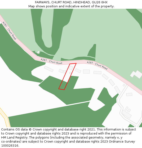 FAIRWAYS, CHURT ROAD, HINDHEAD, GU26 6HX: Location map and indicative extent of plot