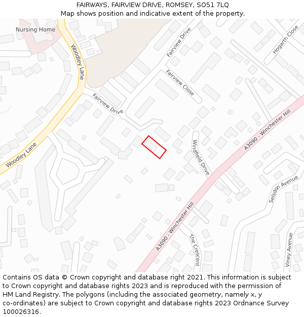 FAIRWAYS, FAIRVIEW DRIVE, ROMSEY, SO51 7LQ: Location map and indicative extent of plot