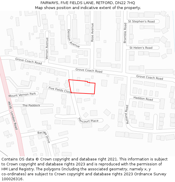 FAIRWAYS, FIVE FIELDS LANE, RETFORD, DN22 7HQ: Location map and indicative extent of plot