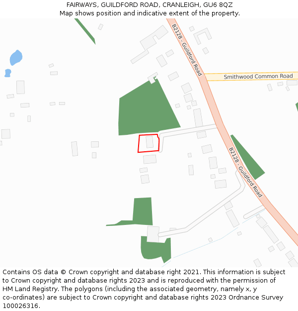 FAIRWAYS, GUILDFORD ROAD, CRANLEIGH, GU6 8QZ: Location map and indicative extent of plot