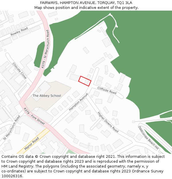 FAIRWAYS, HAMPTON AVENUE, TORQUAY, TQ1 3LA: Location map and indicative extent of plot