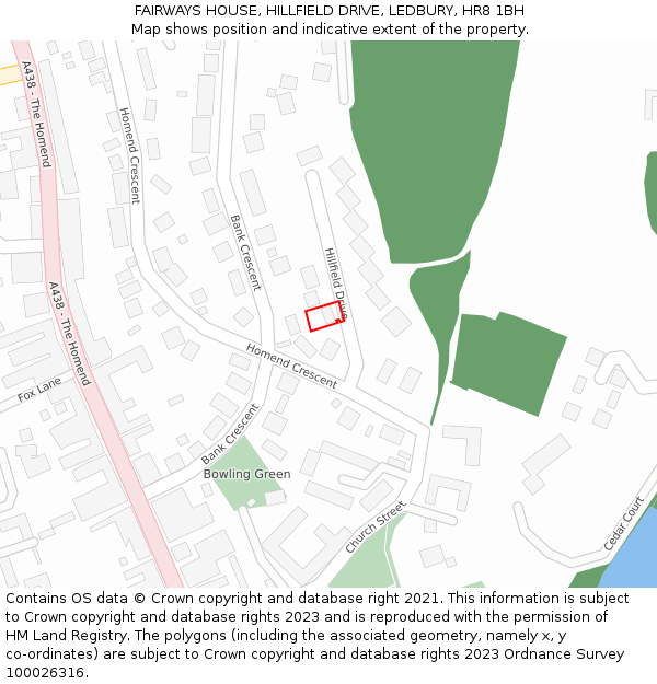 FAIRWAYS HOUSE, HILLFIELD DRIVE, LEDBURY, HR8 1BH: Location map and indicative extent of plot