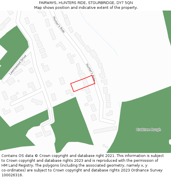 FAIRWAYS, HUNTERS RIDE, STOURBRIDGE, DY7 5QN: Location map and indicative extent of plot