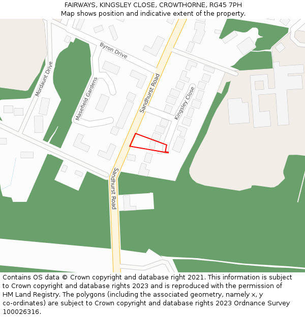 FAIRWAYS, KINGSLEY CLOSE, CROWTHORNE, RG45 7PH: Location map and indicative extent of plot