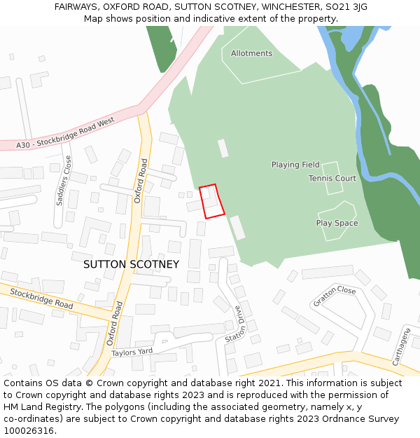 FAIRWAYS, OXFORD ROAD, SUTTON SCOTNEY, WINCHESTER, SO21 3JG: Location map and indicative extent of plot
