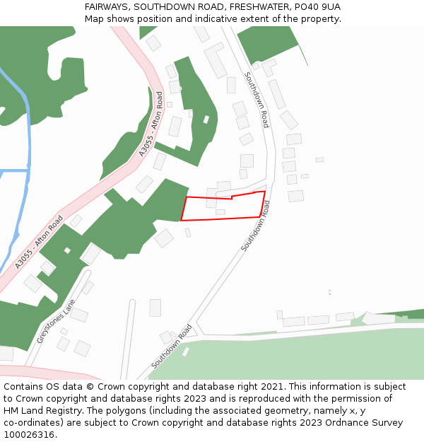FAIRWAYS, SOUTHDOWN ROAD, FRESHWATER, PO40 9UA: Location map and indicative extent of plot