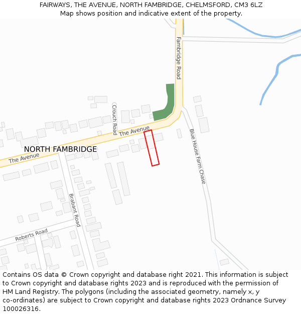 FAIRWAYS, THE AVENUE, NORTH FAMBRIDGE, CHELMSFORD, CM3 6LZ: Location map and indicative extent of plot