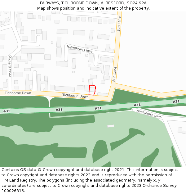 FAIRWAYS, TICHBORNE DOWN, ALRESFORD, SO24 9PA: Location map and indicative extent of plot