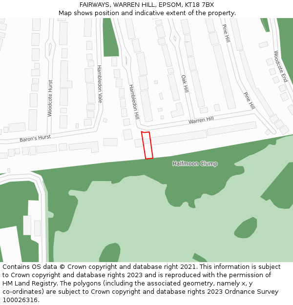 FAIRWAYS, WARREN HILL, EPSOM, KT18 7BX: Location map and indicative extent of plot