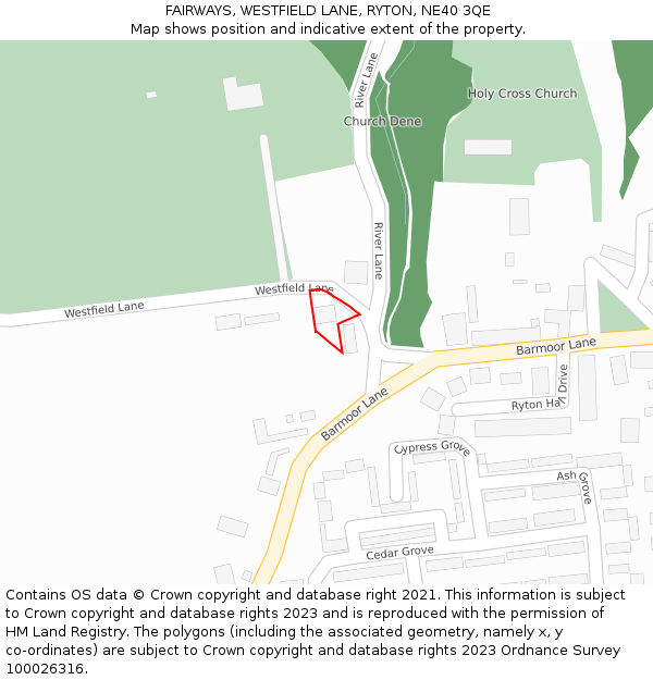 FAIRWAYS, WESTFIELD LANE, RYTON, NE40 3QE: Location map and indicative extent of plot