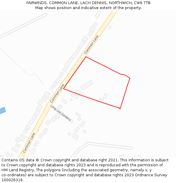 FAIRWINDS, COMMON LANE, LACH DENNIS, NORTHWICH, CW9 7TB: Location map and indicative extent of plot