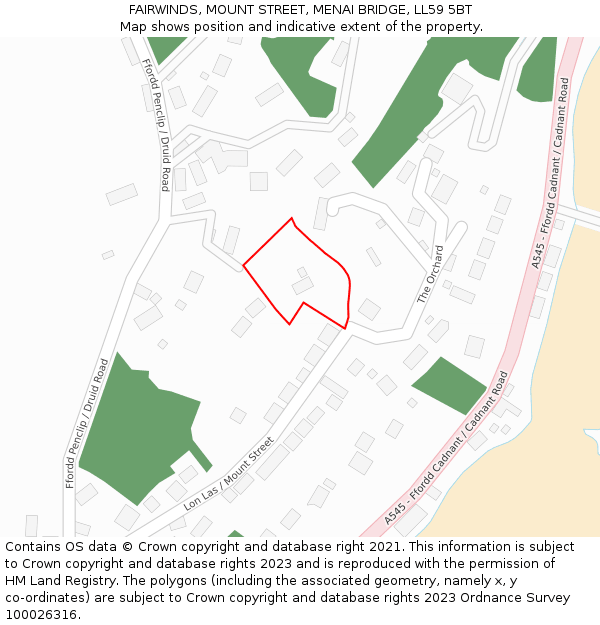 FAIRWINDS, MOUNT STREET, MENAI BRIDGE, LL59 5BT: Location map and indicative extent of plot