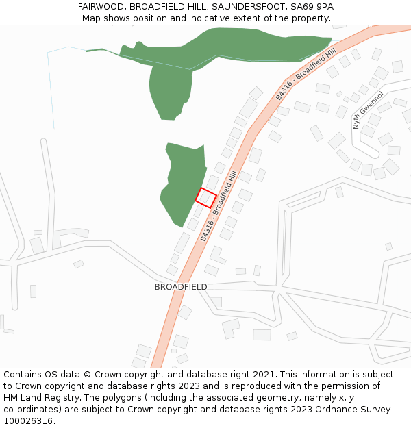 FAIRWOOD, BROADFIELD HILL, SAUNDERSFOOT, SA69 9PA: Location map and indicative extent of plot