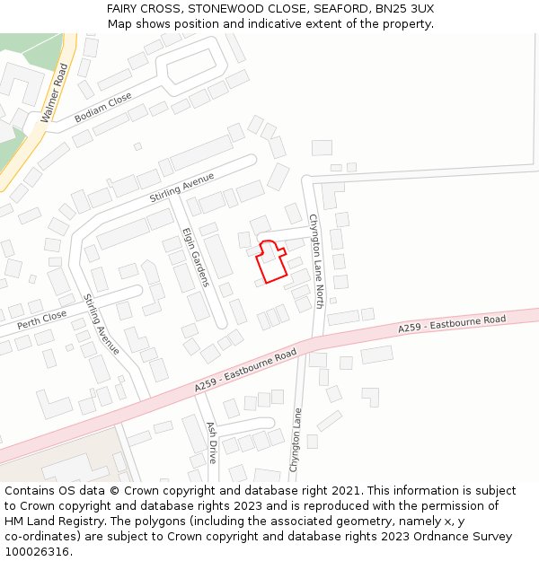 FAIRY CROSS, STONEWOOD CLOSE, SEAFORD, BN25 3UX: Location map and indicative extent of plot