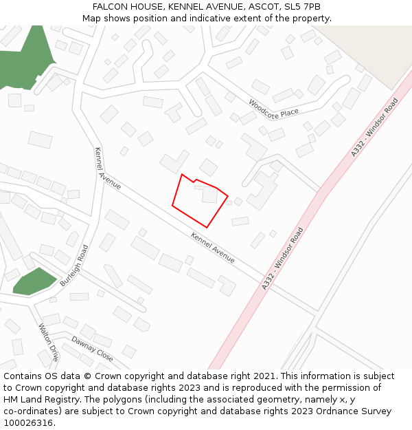 FALCON HOUSE, KENNEL AVENUE, ASCOT, SL5 7PB: Location map and indicative extent of plot