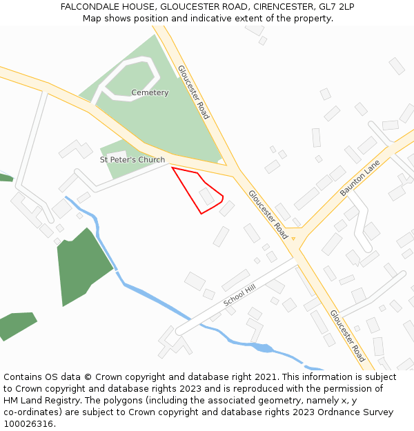 FALCONDALE HOUSE, GLOUCESTER ROAD, CIRENCESTER, GL7 2LP: Location map and indicative extent of plot