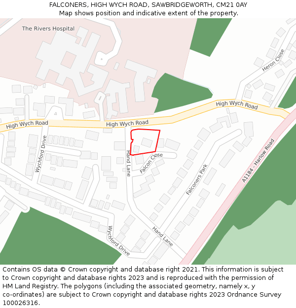 FALCONERS, HIGH WYCH ROAD, SAWBRIDGEWORTH, CM21 0AY: Location map and indicative extent of plot