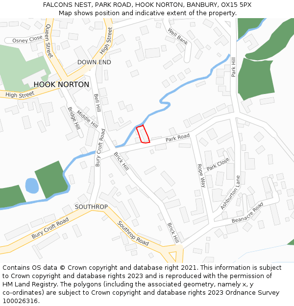 FALCONS NEST, PARK ROAD, HOOK NORTON, BANBURY, OX15 5PX: Location map and indicative extent of plot