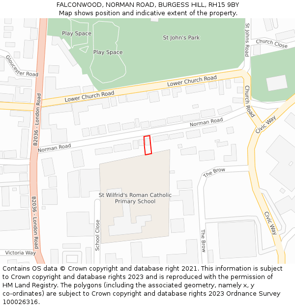 FALCONWOOD, NORMAN ROAD, BURGESS HILL, RH15 9BY: Location map and indicative extent of plot