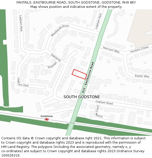 FANTAILS, EASTBOURNE ROAD, SOUTH GODSTONE, GODSTONE, RH9 8EY: Location map and indicative extent of plot