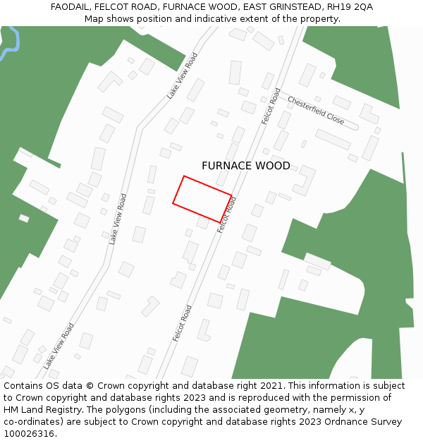 FAODAIL, FELCOT ROAD, FURNACE WOOD, EAST GRINSTEAD, RH19 2QA: Location map and indicative extent of plot