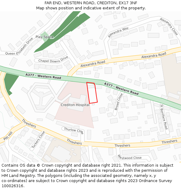 FAR END, WESTERN ROAD, CREDITON, EX17 3NF: Location map and indicative extent of plot