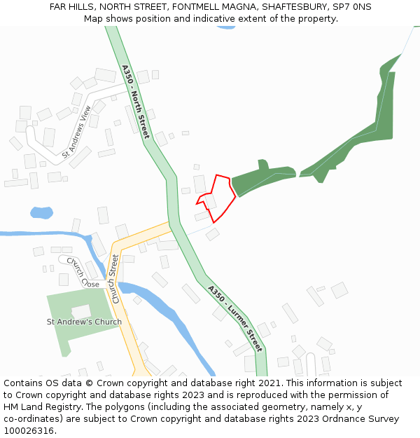 FAR HILLS, NORTH STREET, FONTMELL MAGNA, SHAFTESBURY, SP7 0NS: Location map and indicative extent of plot