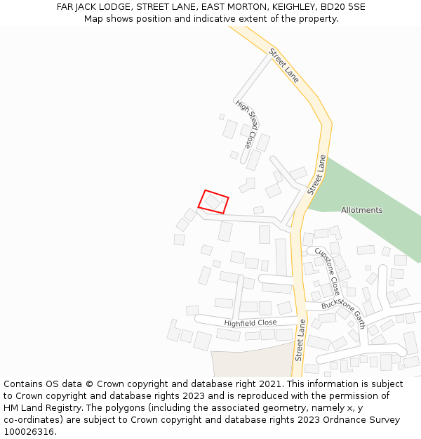 FAR JACK LODGE, STREET LANE, EAST MORTON, KEIGHLEY, BD20 5SE: Location map and indicative extent of plot
