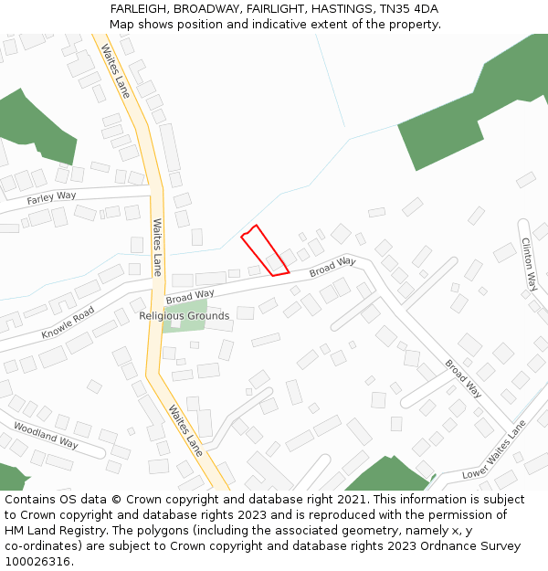 FARLEIGH, BROADWAY, FAIRLIGHT, HASTINGS, TN35 4DA: Location map and indicative extent of plot