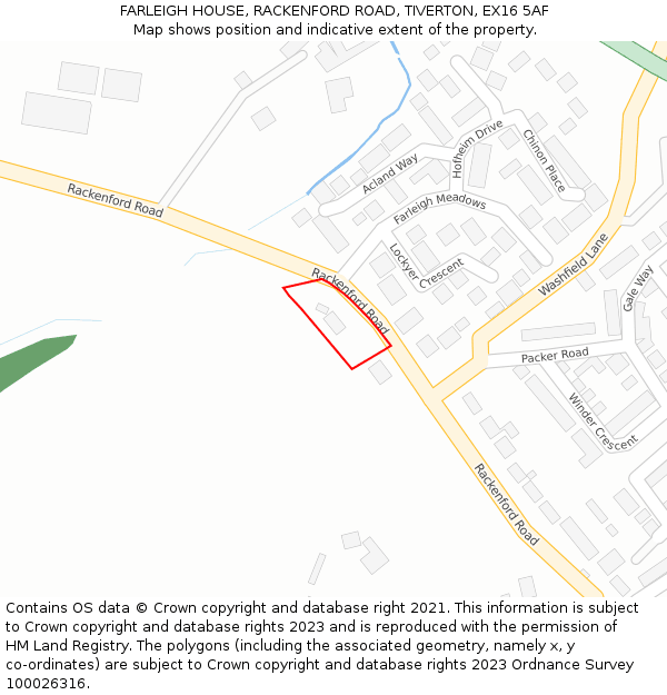 FARLEIGH HOUSE, RACKENFORD ROAD, TIVERTON, EX16 5AF: Location map and indicative extent of plot