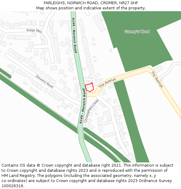 FARLEIGHS, NORWICH ROAD, CROMER, NR27 0HF: Location map and indicative extent of plot