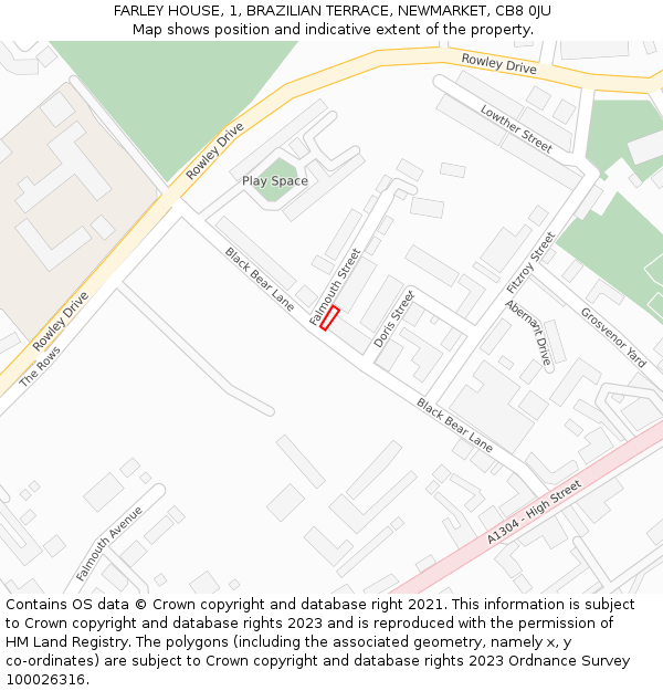 FARLEY HOUSE, 1, BRAZILIAN TERRACE, NEWMARKET, CB8 0JU: Location map and indicative extent of plot