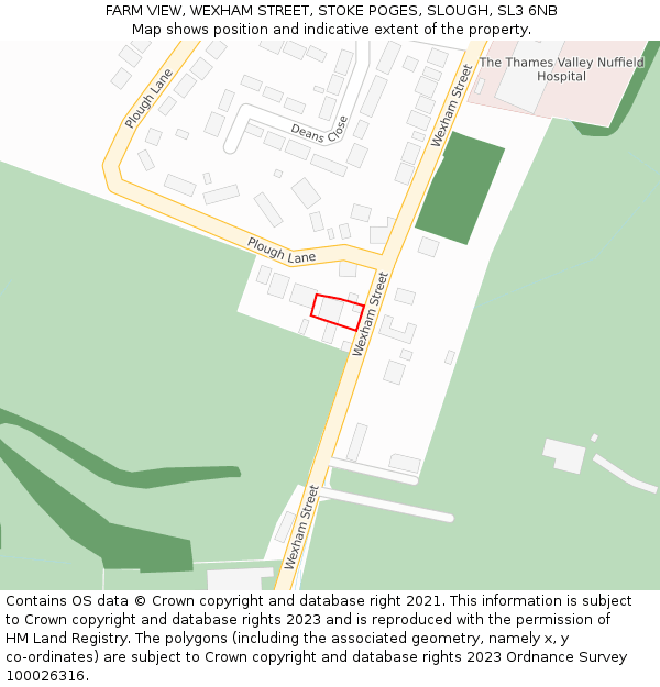 FARM VIEW, WEXHAM STREET, STOKE POGES, SLOUGH, SL3 6NB: Location map and indicative extent of plot
