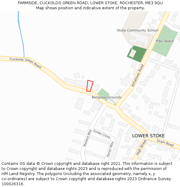 FARMSIDE, CUCKOLDS GREEN ROAD, LOWER STOKE, ROCHESTER, ME3 9QU: Location map and indicative extent of plot