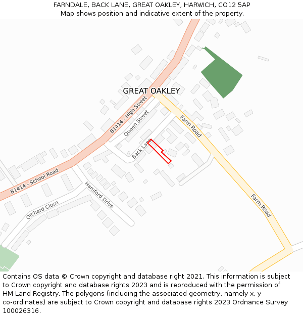 FARNDALE, BACK LANE, GREAT OAKLEY, HARWICH, CO12 5AP: Location map and indicative extent of plot