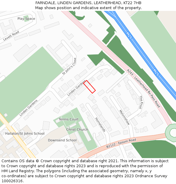 FARNDALE, LINDEN GARDENS, LEATHERHEAD, KT22 7HB: Location map and indicative extent of plot