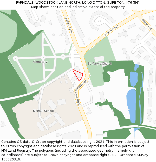 FARNDALE, WOODSTOCK LANE NORTH, LONG DITTON, SURBITON, KT6 5HN: Location map and indicative extent of plot