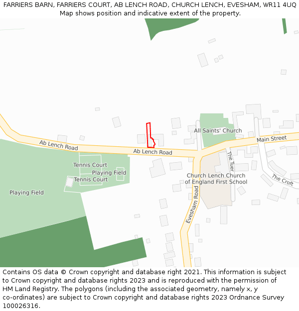 FARRIERS BARN, FARRIERS COURT, AB LENCH ROAD, CHURCH LENCH, EVESHAM, WR11 4UQ: Location map and indicative extent of plot