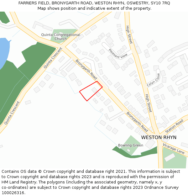 FARRIERS FIELD, BRONYGARTH ROAD, WESTON RHYN, OSWESTRY, SY10 7RQ: Location map and indicative extent of plot