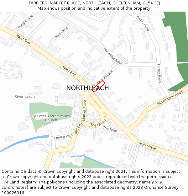 FARRIERS, MARKET PLACE, NORTHLEACH, CHELTENHAM, GL54 3EJ: Location map and indicative extent of plot