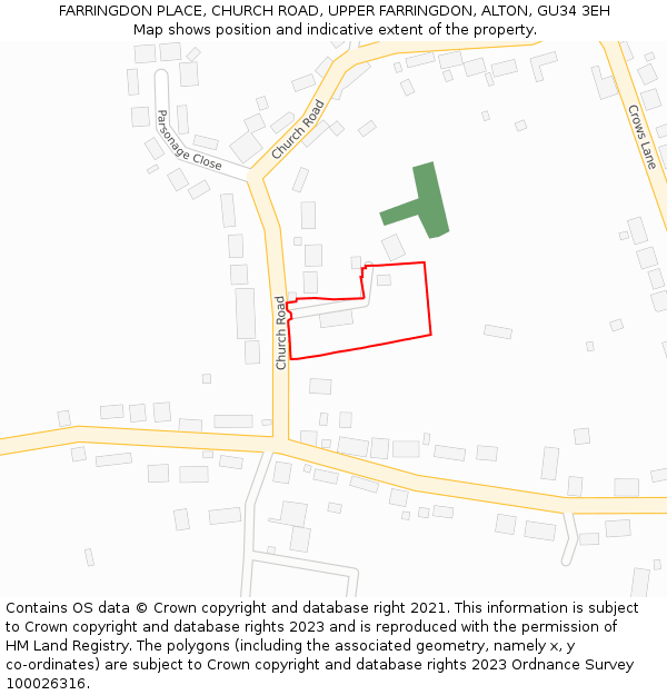 FARRINGDON PLACE, CHURCH ROAD, UPPER FARRINGDON, ALTON, GU34 3EH: Location map and indicative extent of plot