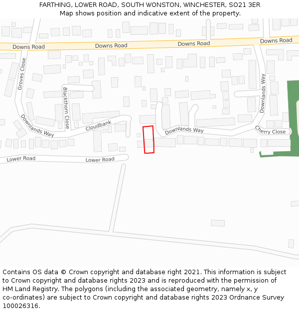 FARTHING, LOWER ROAD, SOUTH WONSTON, WINCHESTER, SO21 3ER: Location map and indicative extent of plot