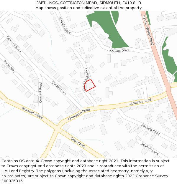 FARTHINGS, COTTINGTON MEAD, SIDMOUTH, EX10 8HB: Location map and indicative extent of plot