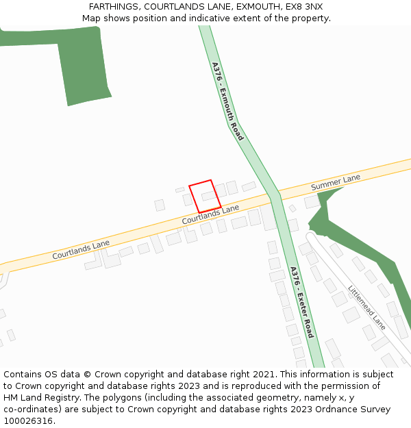 FARTHINGS, COURTLANDS LANE, EXMOUTH, EX8 3NX: Location map and indicative extent of plot